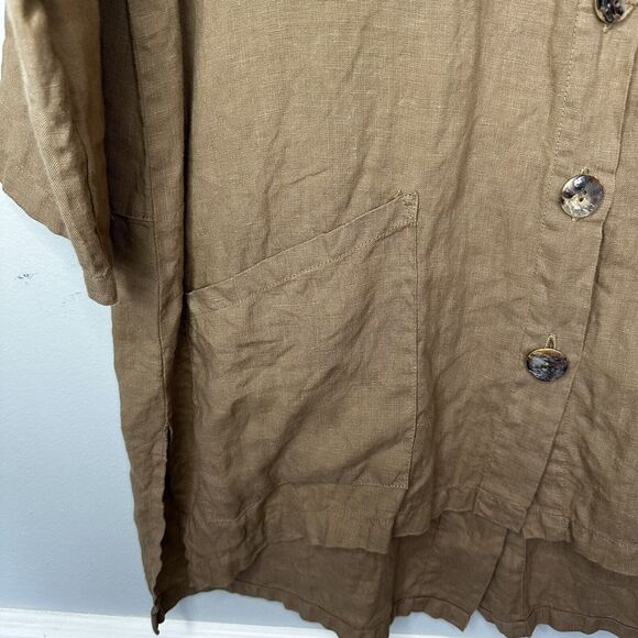 Click USA 100% Linen Loose Boxy 3/4 Sleeve Button down Top Shirt Large 48B 32L - Picture 5 of 11